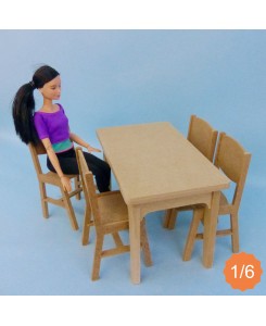 Table en bois meuble de poupées Barbie 1/6ème