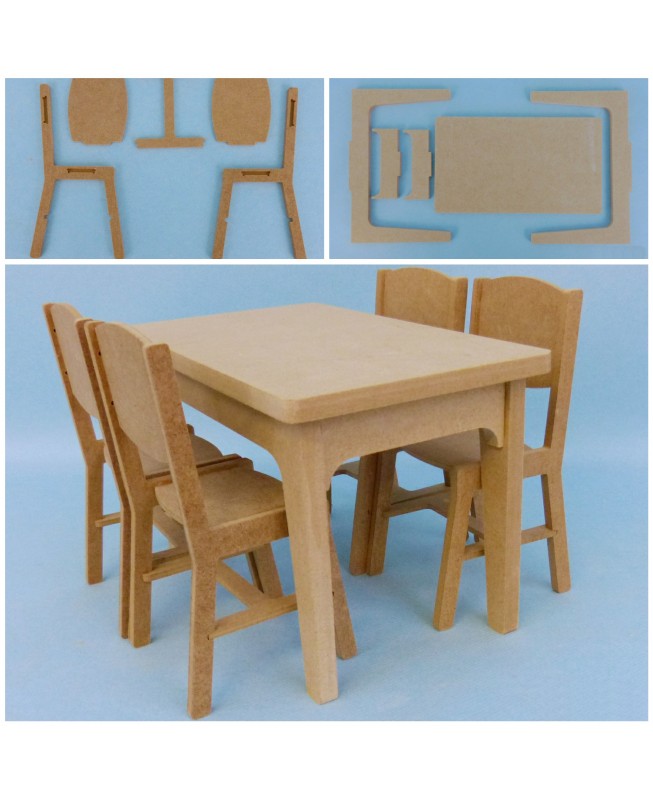 Pack  table MDF + 4 chaises 1/6ème TOUT-EN-KIT