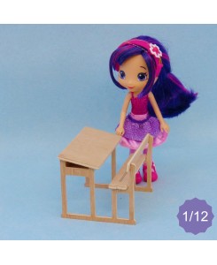 Bureau écolier miniature en bois meuble d'école 1/12ème