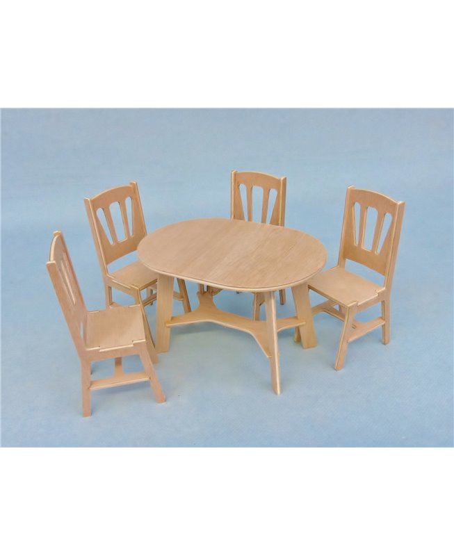 Pack mobilier de poupées table avec 4 chaises 1/9ème Minicrea TOUT-EN-KIT