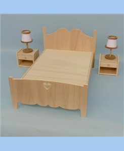 Lit 2P GIRLY + 2 tables avec lampe miniatures en kit