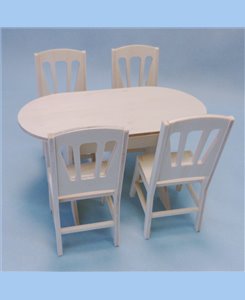 Table et chaises pour poupées barbie réalisés en bois par Minicrea (France)