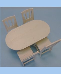 Table et chaises pour poupées barbie réalisés en bois par Minicrea (France)