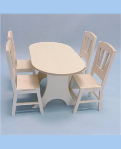 Table et chaises pour poupées barbie réalisés en bois par Minicrea (France)