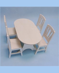 Table et chaises pour poupées barbie réalisés en bois par Minicrea (France)