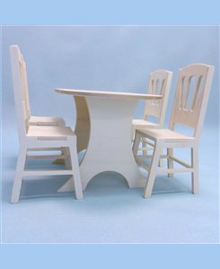 Table et chaises pour poupées barbie réalisés en bois par Minicrea (France)