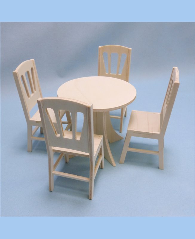 Meubles poupées  table ronde + 4 chaises