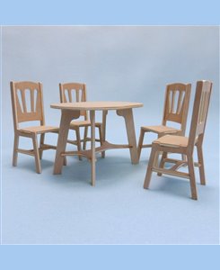 Pack mobilier maison de poupées table avec 4 chaises 1/9ème Minicrea pour poupée jusqu'à 22cm