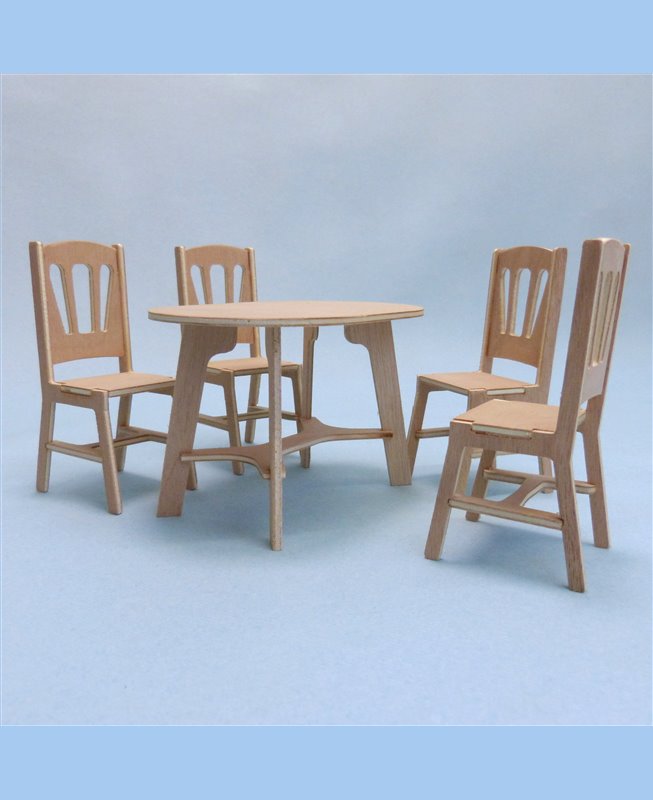 Pack mobilier maison de poupées table avec 4 chaises 1/9ème Minicrea pour poupée jusqu'à 22cm