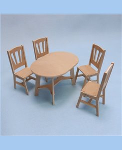 Pack mobilier maison de poupées table avec 4 chaises 1/9ème Minicrea pour poupée jusqu'à 22cm