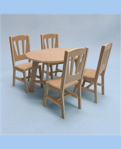 Pack mobilier maison de poupées table avec 4 chaises 1/9ème Minicrea pour poupée jusqu'à 22cm