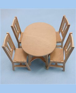 Pack mobilier maison de poupées table avec 4 chaises 1/9ème Minicrea pour poupée jusqu'à 22cm