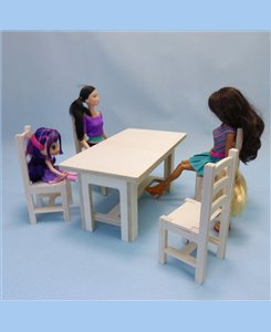 Table et chaises solide en bois pour poupées barbie