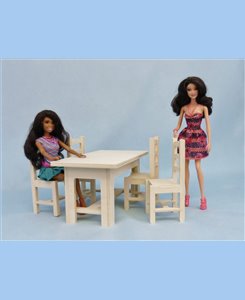 Table et chaises solide en bois pour poupées barbie