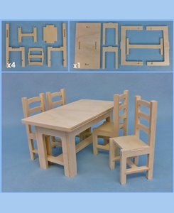 Table et chaises solide en bois pour poupées barbie