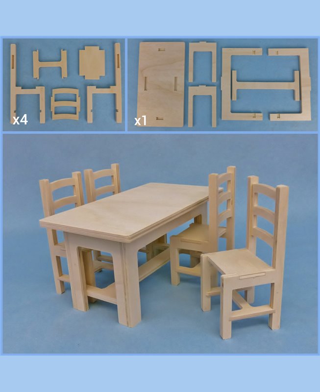 Kit Meubles De Poupée En Bois WOODART - Puzzle 3D DIY - 34 Pièces - À Assembler