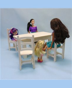 Table et chaises solide en bois pour poupées barbie