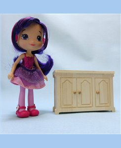 Meuble bas 3 portes miniature en bois pour maison de poupées 1/12ème