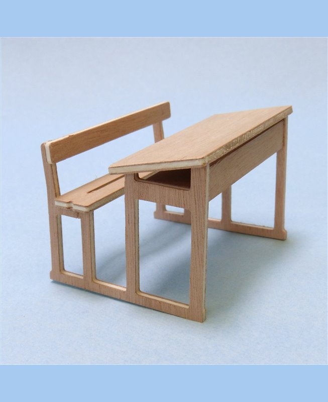 Bureau écolier miniature en bois meuble d'école 1/12ème