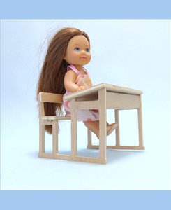 Bureau écolier miniature en bois meuble d'école 1/12ème