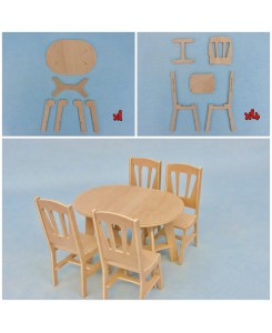 Pack mobilier maison de poupées table avec 4 chaises 1/9ème Minicrea pour poupée jusqu'à 22cm