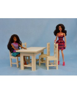 Table et chaises solide en bois pour poupées barbie