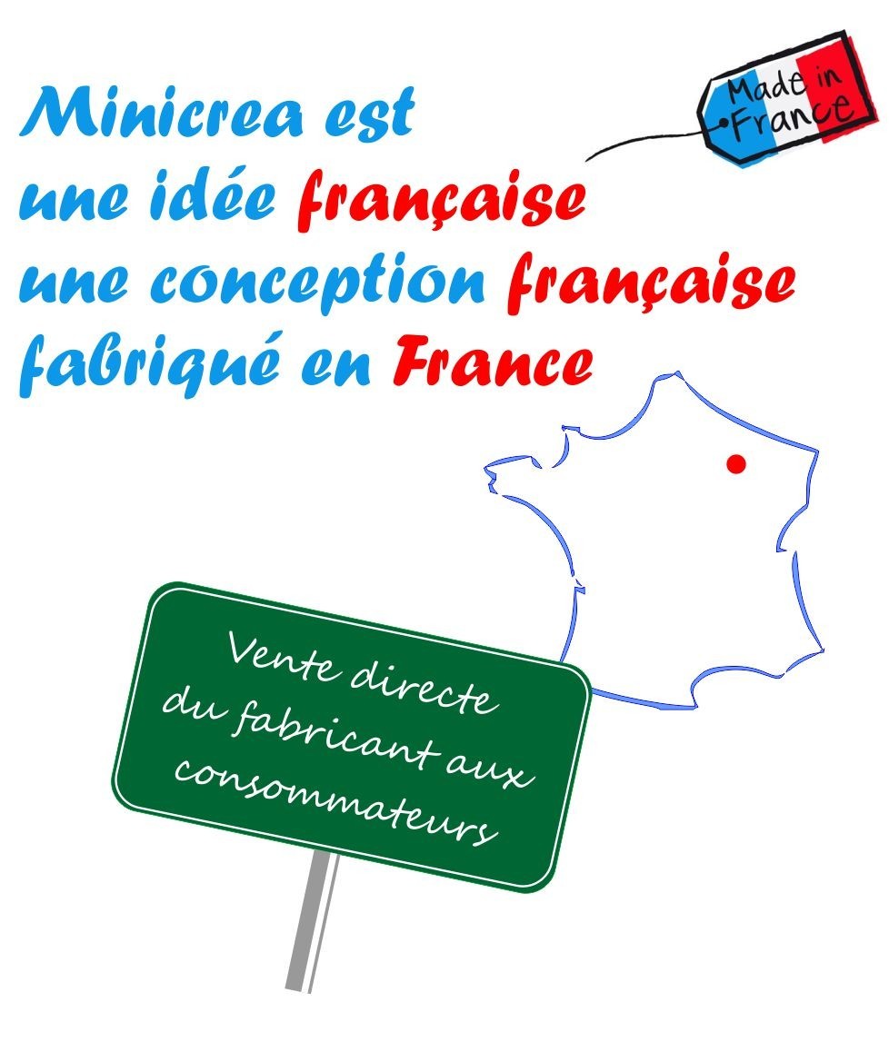 Minicrea sont des produits fabriqués en France - Made in France - Une idée et une conception originale - Vente directe du frabricant au consommateur Minicrea sont des produits fabriqués en France - Made in France - Une idée et une conception originale - Vente directe du frabricant au consommateur